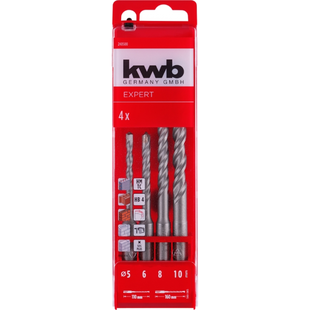 Набір бурів SDS+, 4 шт, 110/160 мм, кейс, KWB (240500)