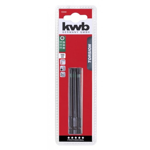 Набір торсіонних біт 100 мм, Torx TT25/30/40, 3 шт, KWB (123342)