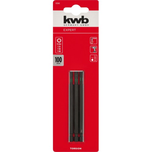 Набір торсіонних біт 100 мм, Torx T25/30/40, 3 шт, KWB (123242)