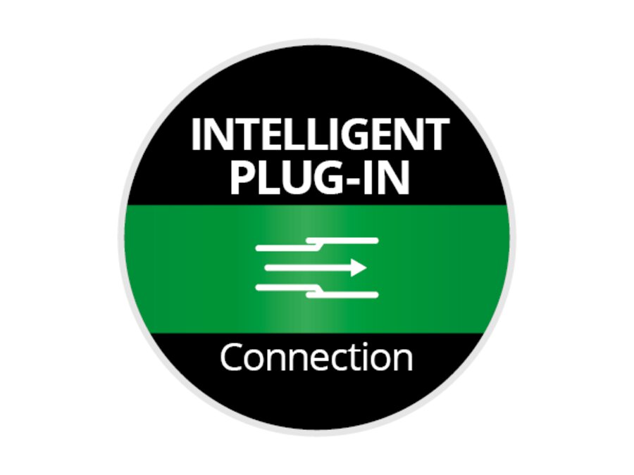 Круглий логотип з написом «INTELLIGENT PLUG-IN – Connection» означає інтелектуальну опцію підключення TE-VC 4090 SACL.