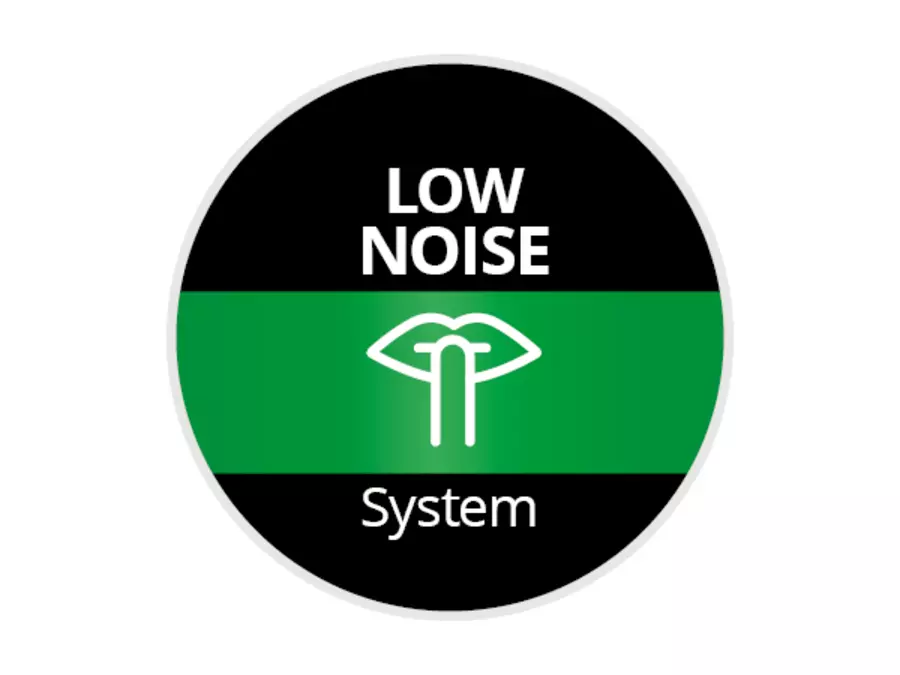 Круглий логотип з написом «LOW NOISE – System» вказує на низькошумну систему TE-VC 2580 SACL.
