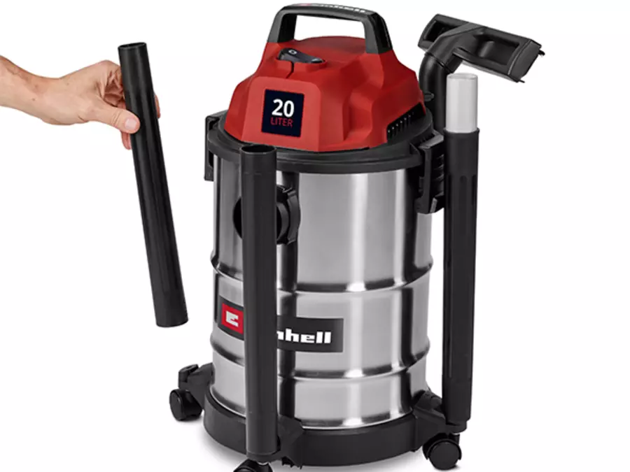 Тримач для аксесуарів на пилососі Einhell TC-VC 2045 S із вставленою трубкою збоку корпусу.