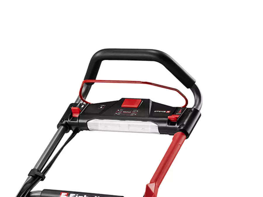 Акумуляторний снігоприбирач Einhell GP-ST 36/53 Li E BL-Solo з ручкою та елементами керування на білому фоні.