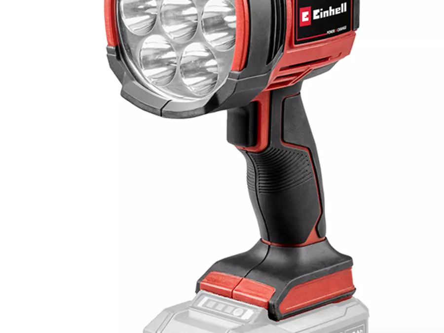 Акумуляторний ліхтар Einhell TE-CL 18/2500 Li - Solo у вертикальному положенні з ергономічною ручкою.