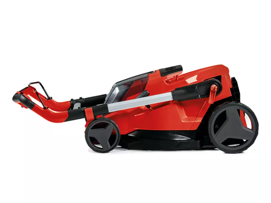 Акумуляторна газонокосарка Einhell RASARRO 36/42 (2x4.0Ah) складається для компактного зберігання.